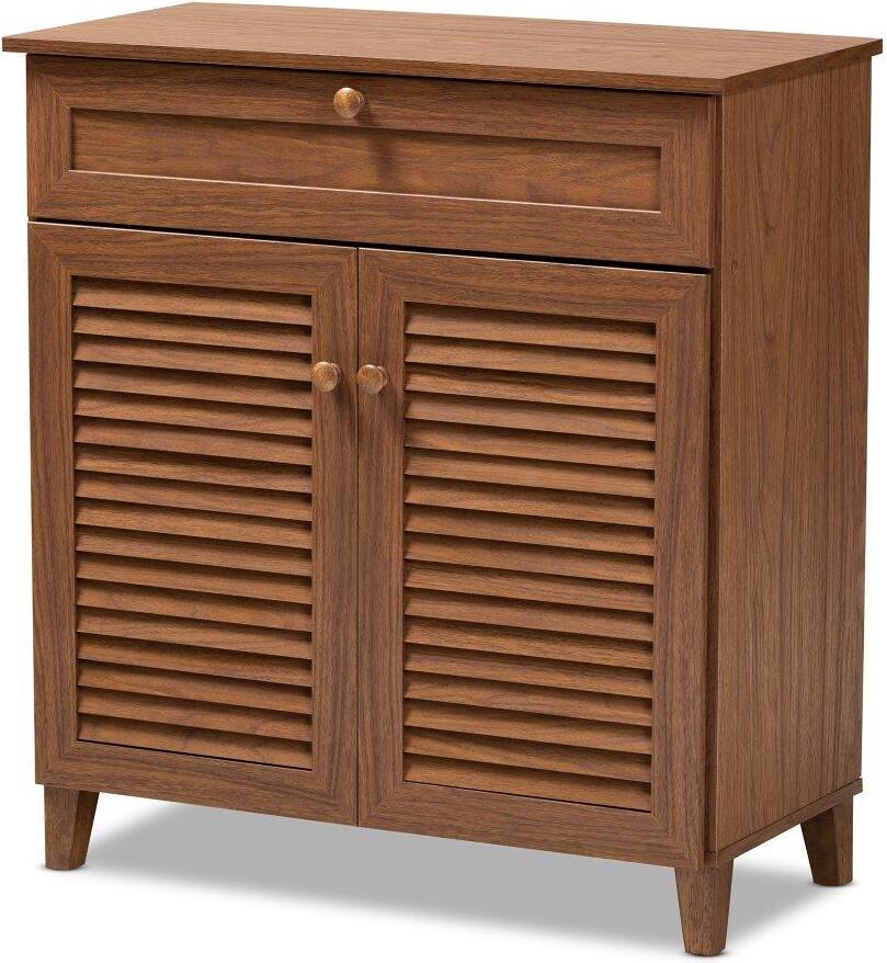 Baxton Studio Coolidge Modern And Contemporary Walnut Finished 4 Shelf Wood Shoe Storage Cabinet With Drawer 1stopbedrooms