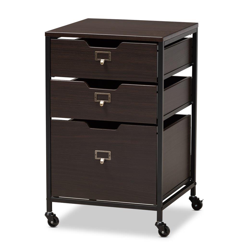 Baxton Studio Felix Modern And Contemporary Espresso Wood And Black Metal 3 Drawer Mobile File Cabinet 1stopbedrooms