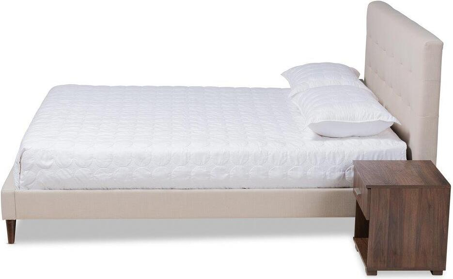 Baxton Studio Maren Mid Century Modern Beige Fabric Upholstered Queen Size Platform Bed With Two Nightstands 1stopbedrooms