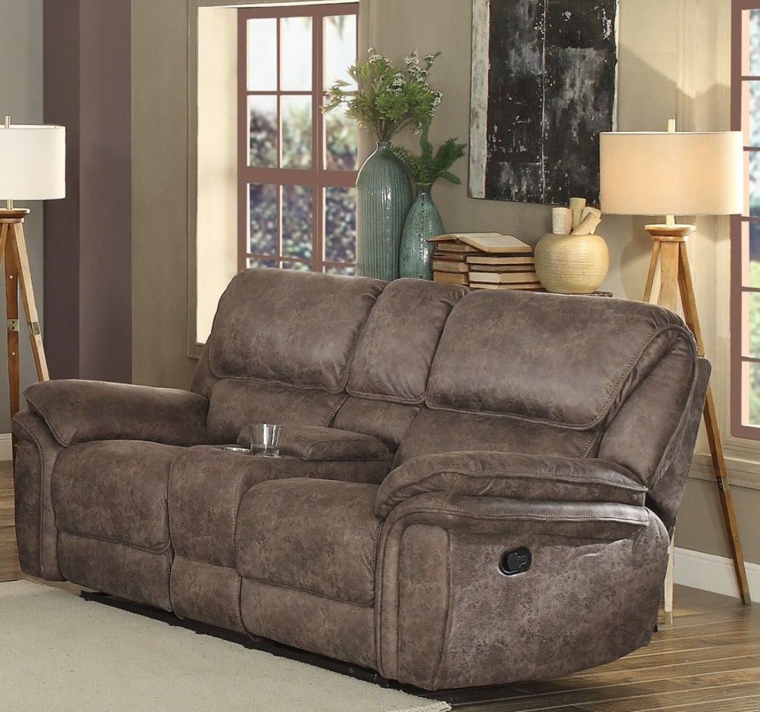 Hadden Dark Brown Double Reclining Loveseat With Center Console 1stopbedrooms