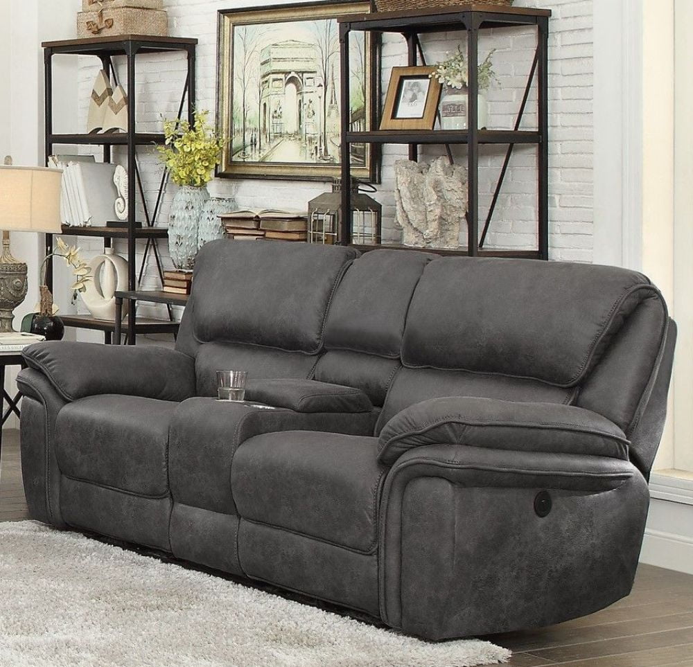 Hadden Gray Power Double Reclining Loveseat With Center Console