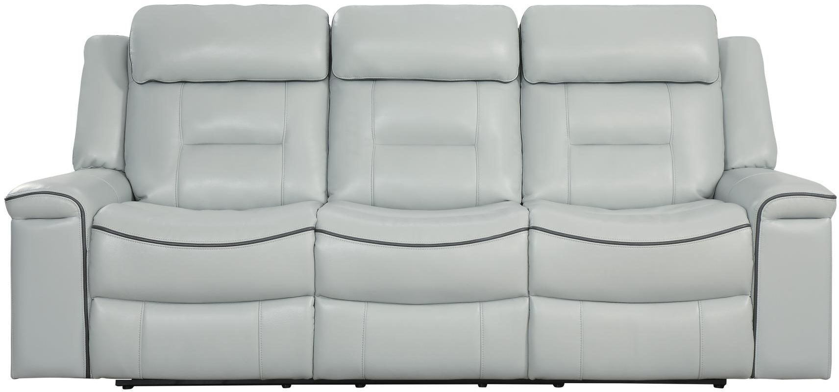 Darwan Light Gray Leather Double Lay Flat Reclining Sofa