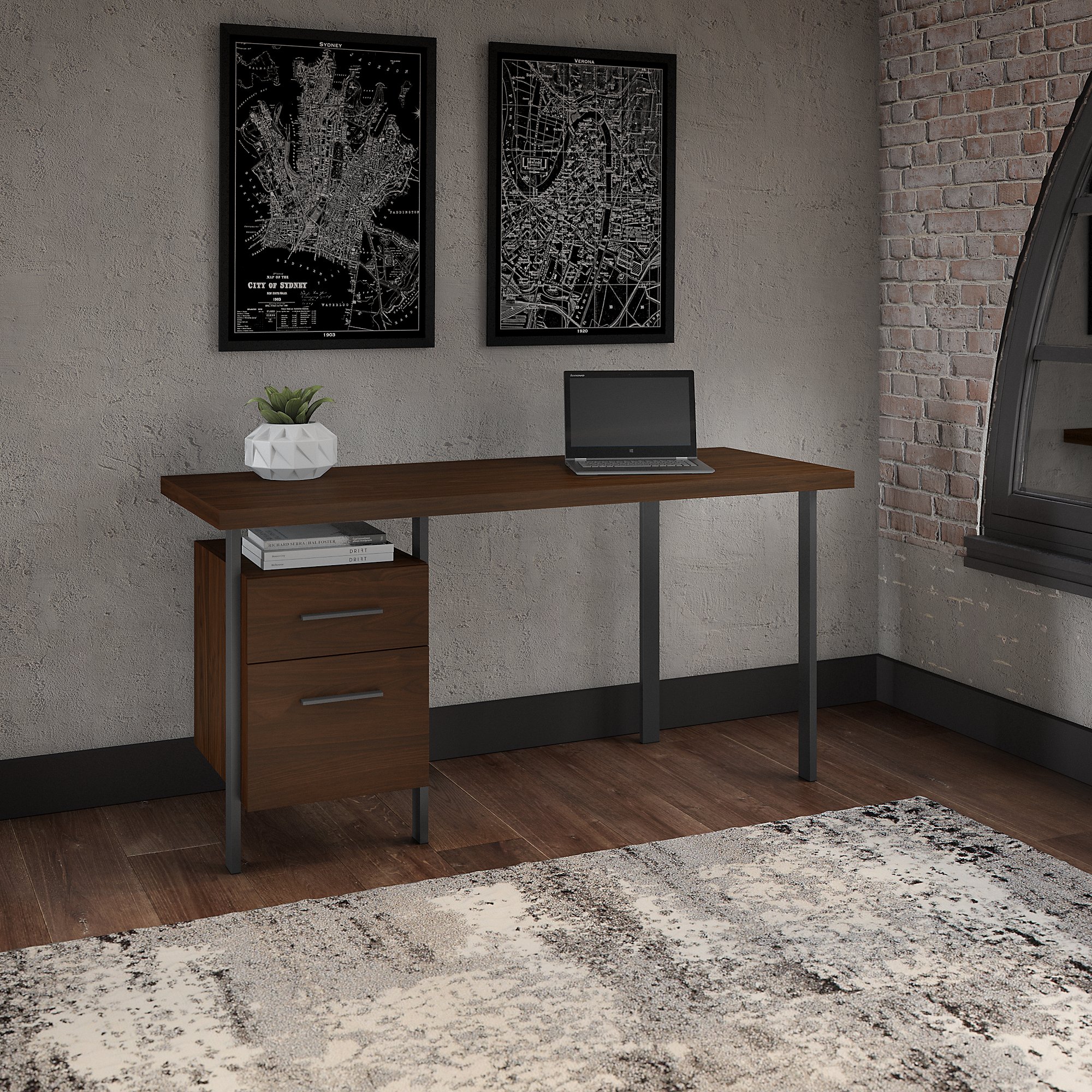 Architect 60w Writing Desk With Drawers In Modern Walnut 1stopbedrooms