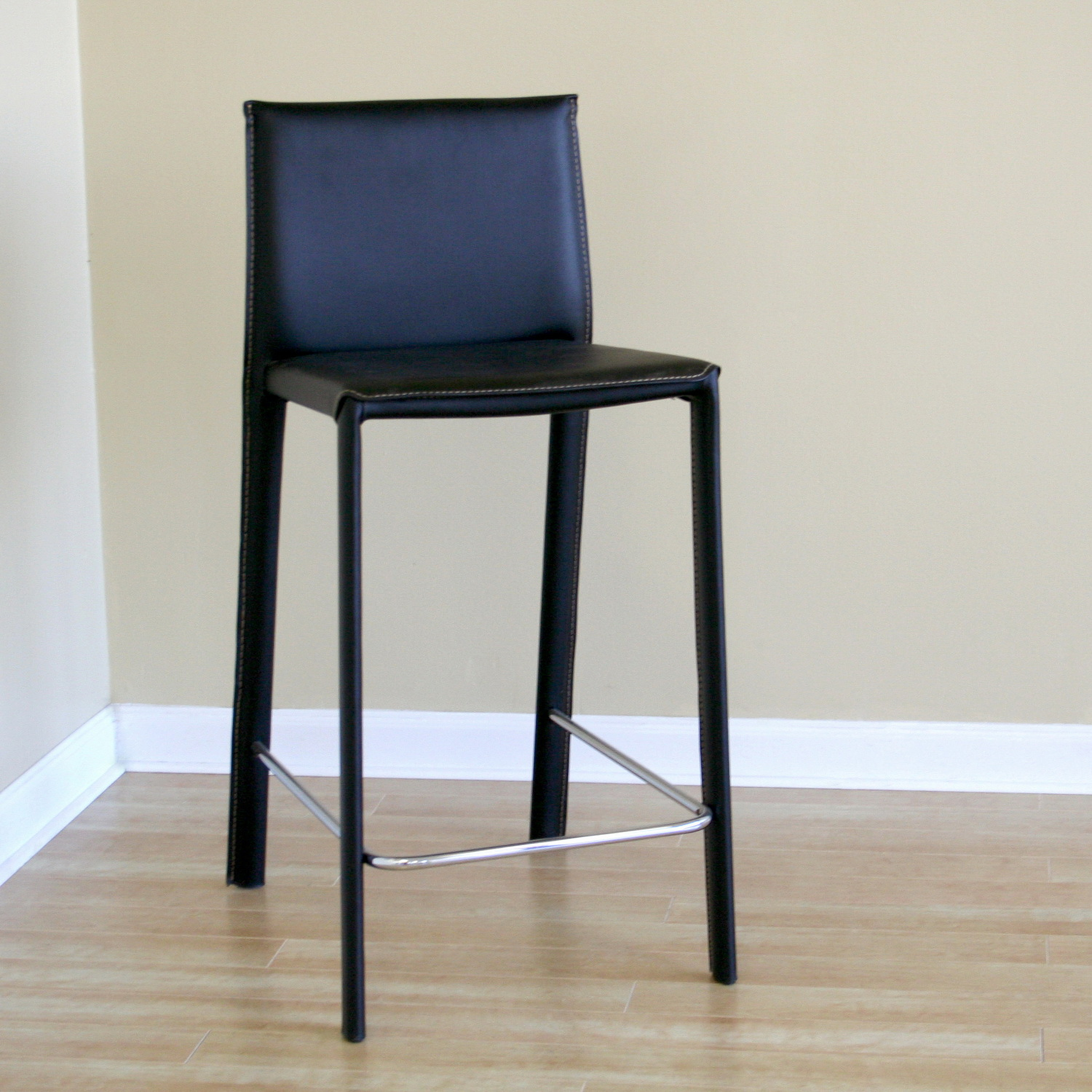 Baxton Studio Crawford Black Leather Counter Height Stool ...