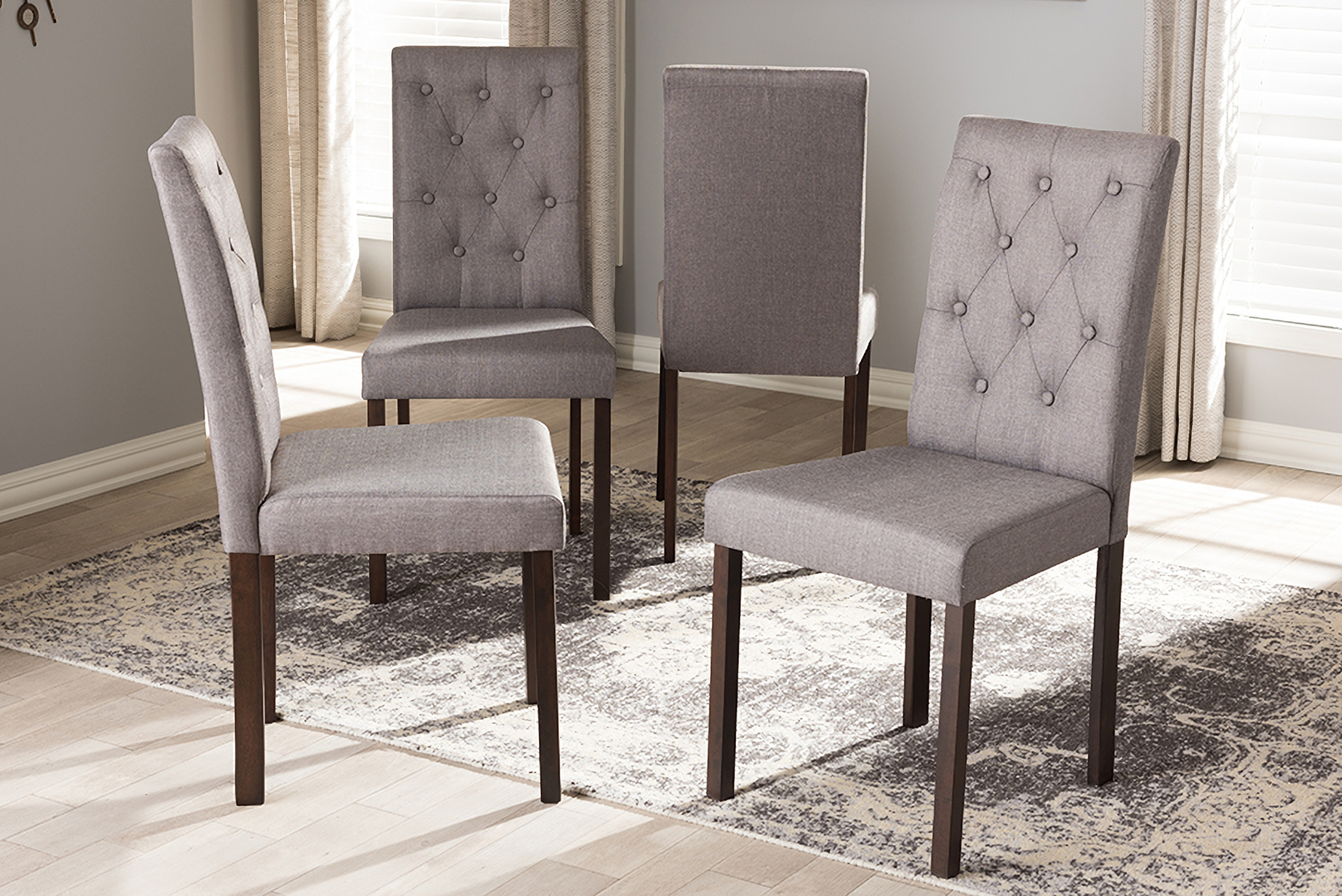 Baxton Studio Gardner Modern And Contemporary Dark Brown Finished Grey Fabric Upholstered Dining Chair Set Of 4 1stopbedrooms
