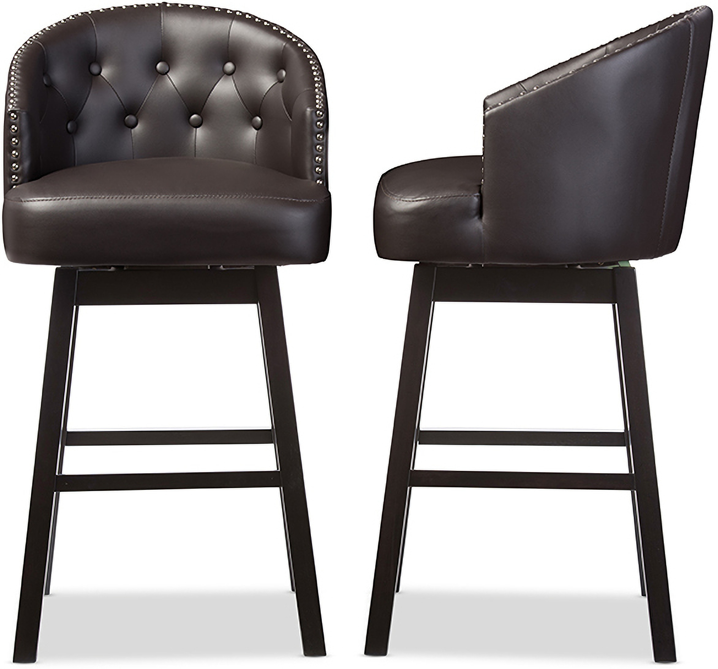 Baxton Studio Avril Modern And Contemporary Brown Faux Leather Tufted Swivel Barstool With Nail Heads Trim Set Of 2 1stopbedrooms