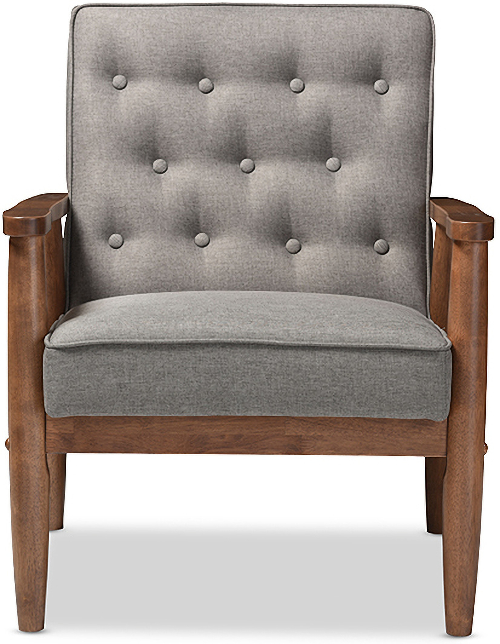 Baxton Studio Sorrento Mid Century Retro Modern Grey Fabric Upholstered Wooden Lounge Chair 1stopbedrooms