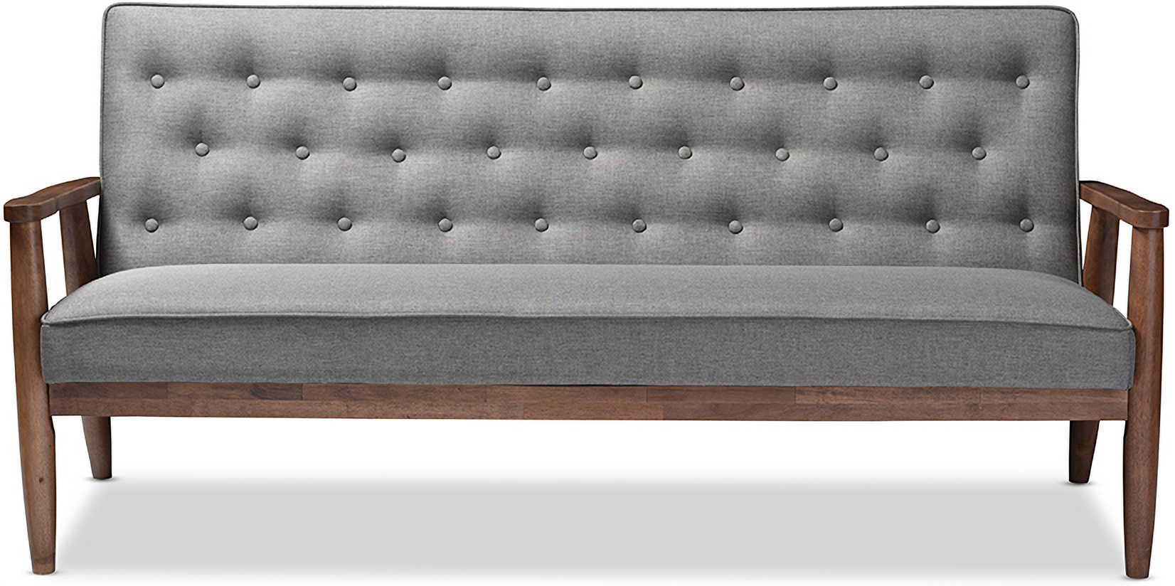 Baxton Studio Sorrento Mid Century Retro Modern Grey Fabric Upholstered Wooden 3 Seater Sofa 1stopbedrooms