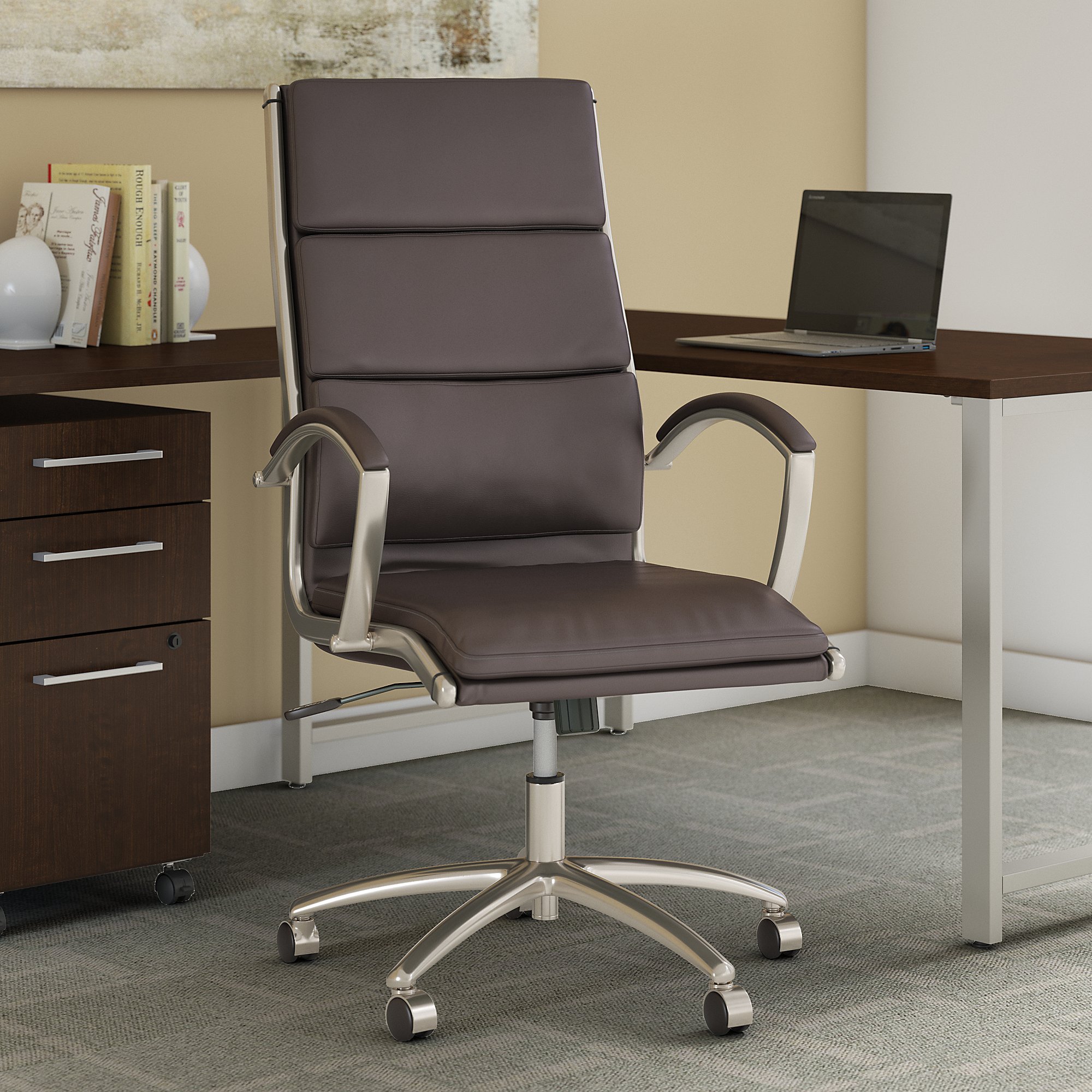 Modelo High Back Leather Executive Office Chair In Brown With Chrome 1stopbedrooms