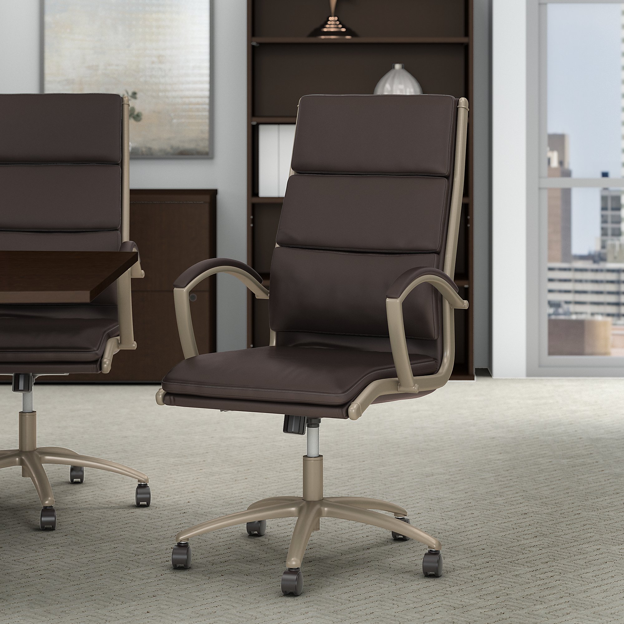 Modelo High Back Leather Executive Office Chair In Brown With Brushed Brass 1stopbedrooms
