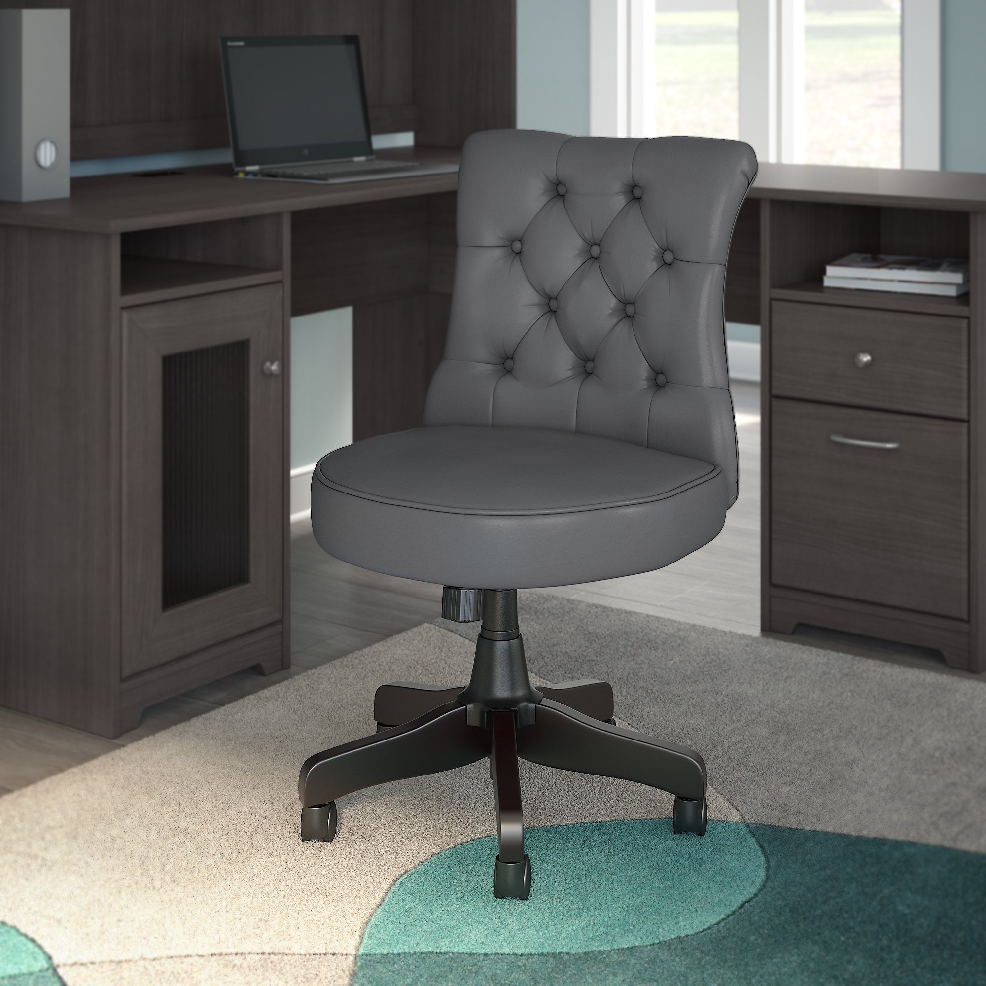 Arden Lane Mid Back Tufted Office Chair In Dark Gray Leather 1stopbedrooms