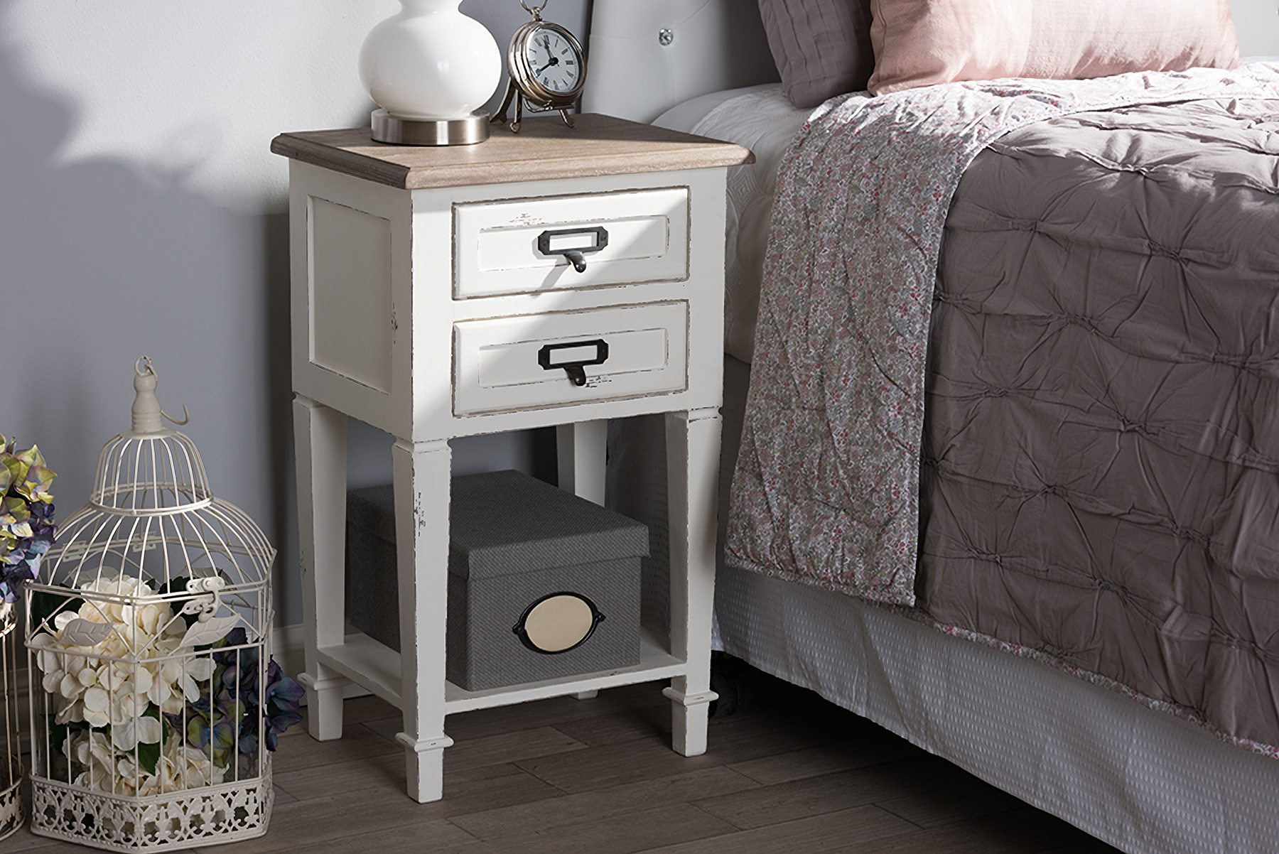 Baxton Studio Dauphine Provincial Style Weathered Oak And White Wash Distressed Finish Wood Nightstand Chr20vm 1stopbedrooms