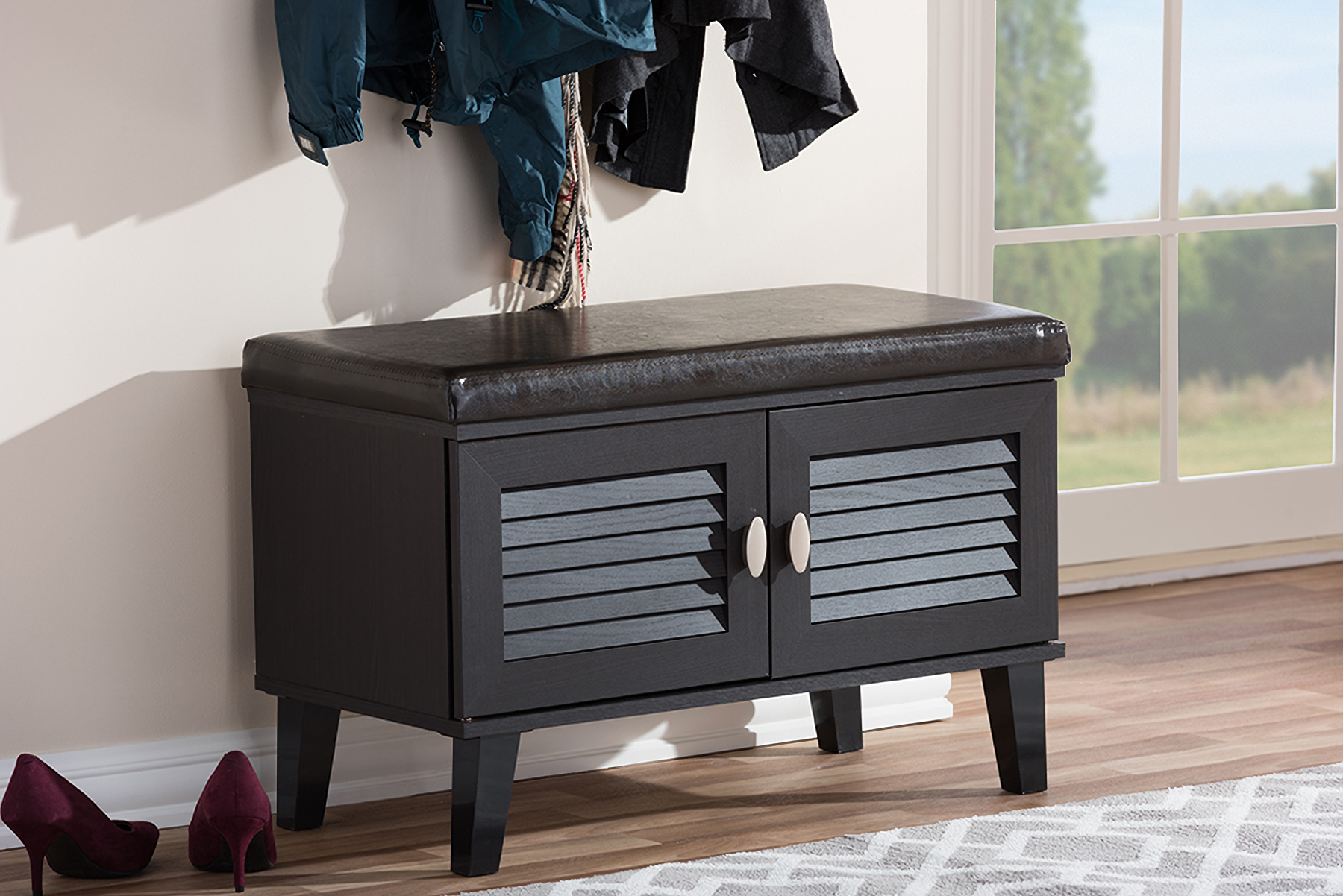 Baxton Studio Sheffield Modern And Contemporary 2-Door Dark Brown Wood