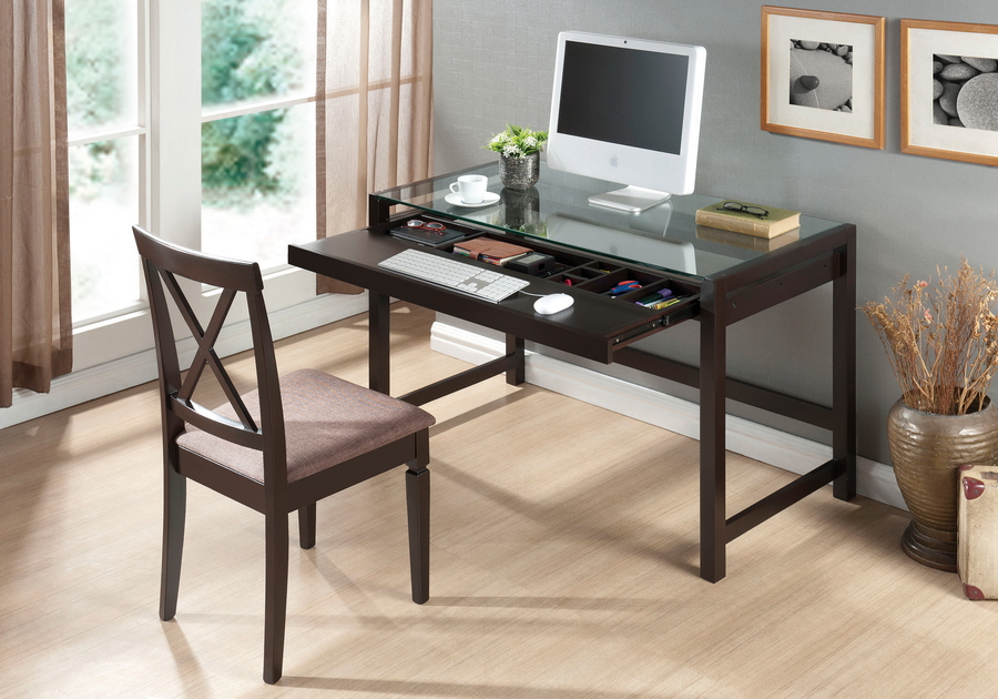 Baxton Studio Idabel Dark Brown Wood Modern Desk With Glass Top