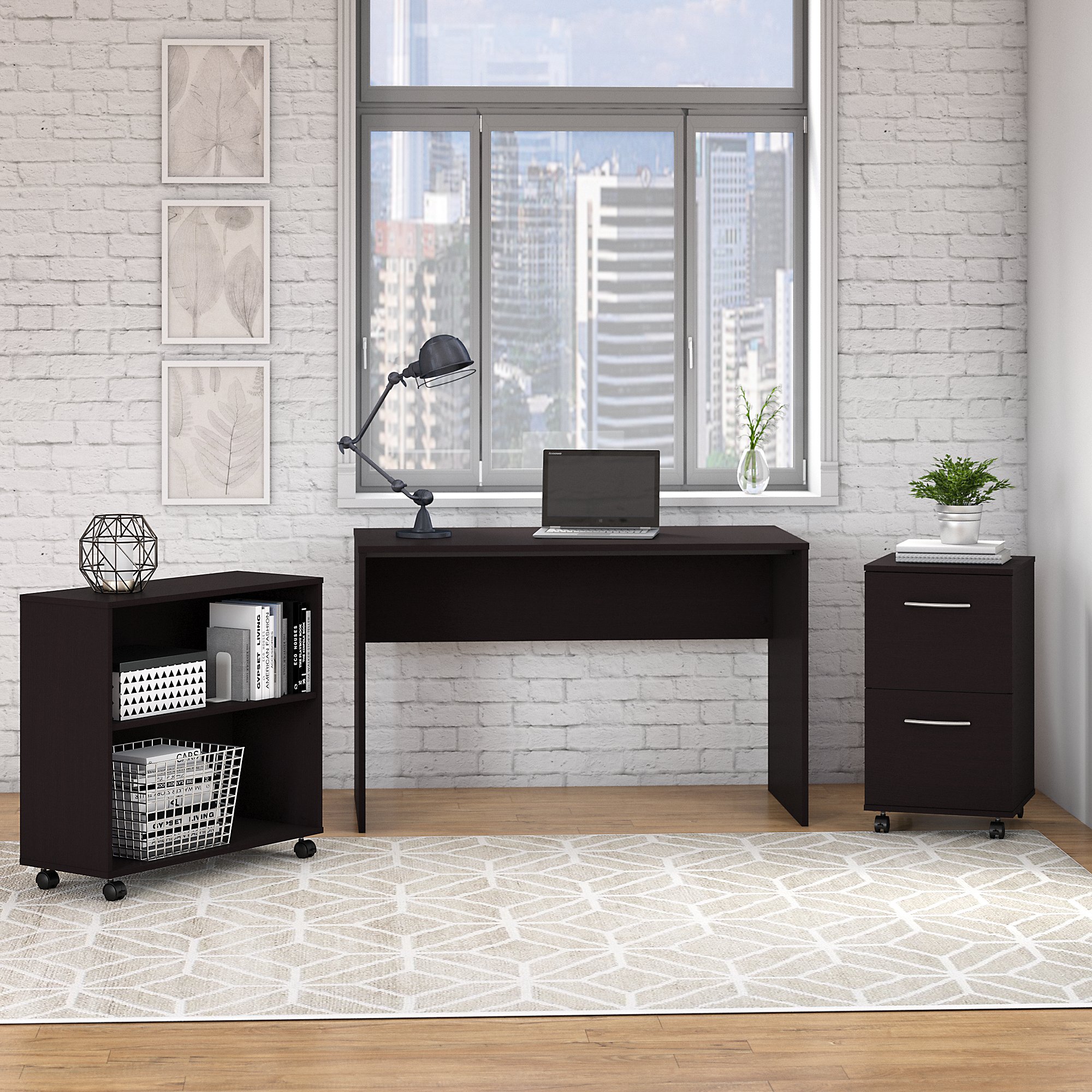 Office Complete Small Desk With Mobile File Cabinet And Bookcase