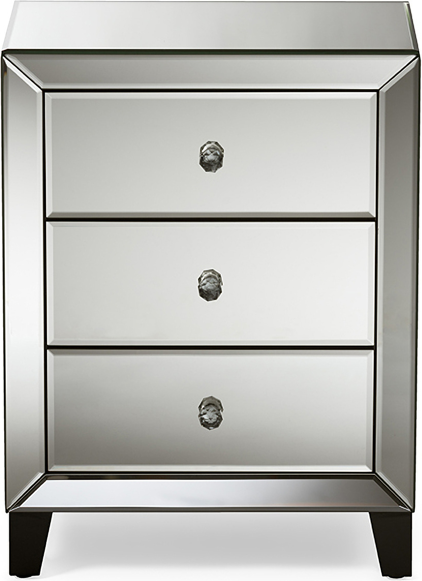 Baxton Studio Chevron Modern And Contemporary Hollywood Regency Glamour Style Mirrored 3 Drawers Nightstand Bedside Table 1stopbedrooms