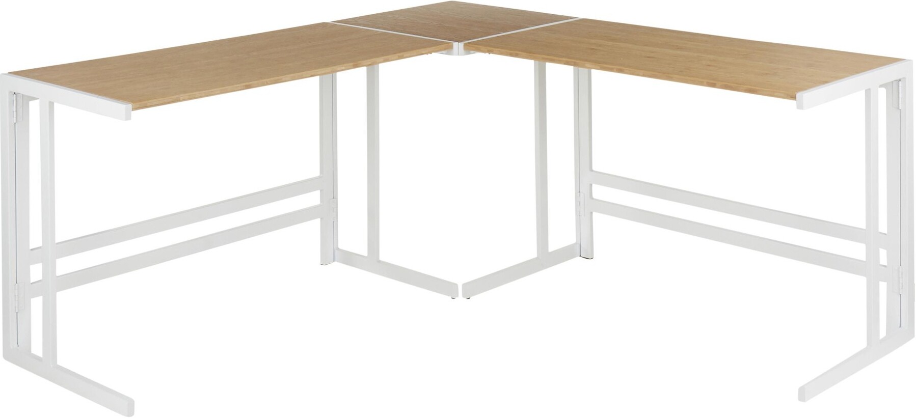 Roman L Shaped Desk In White Metal And Natural Wood Pressed