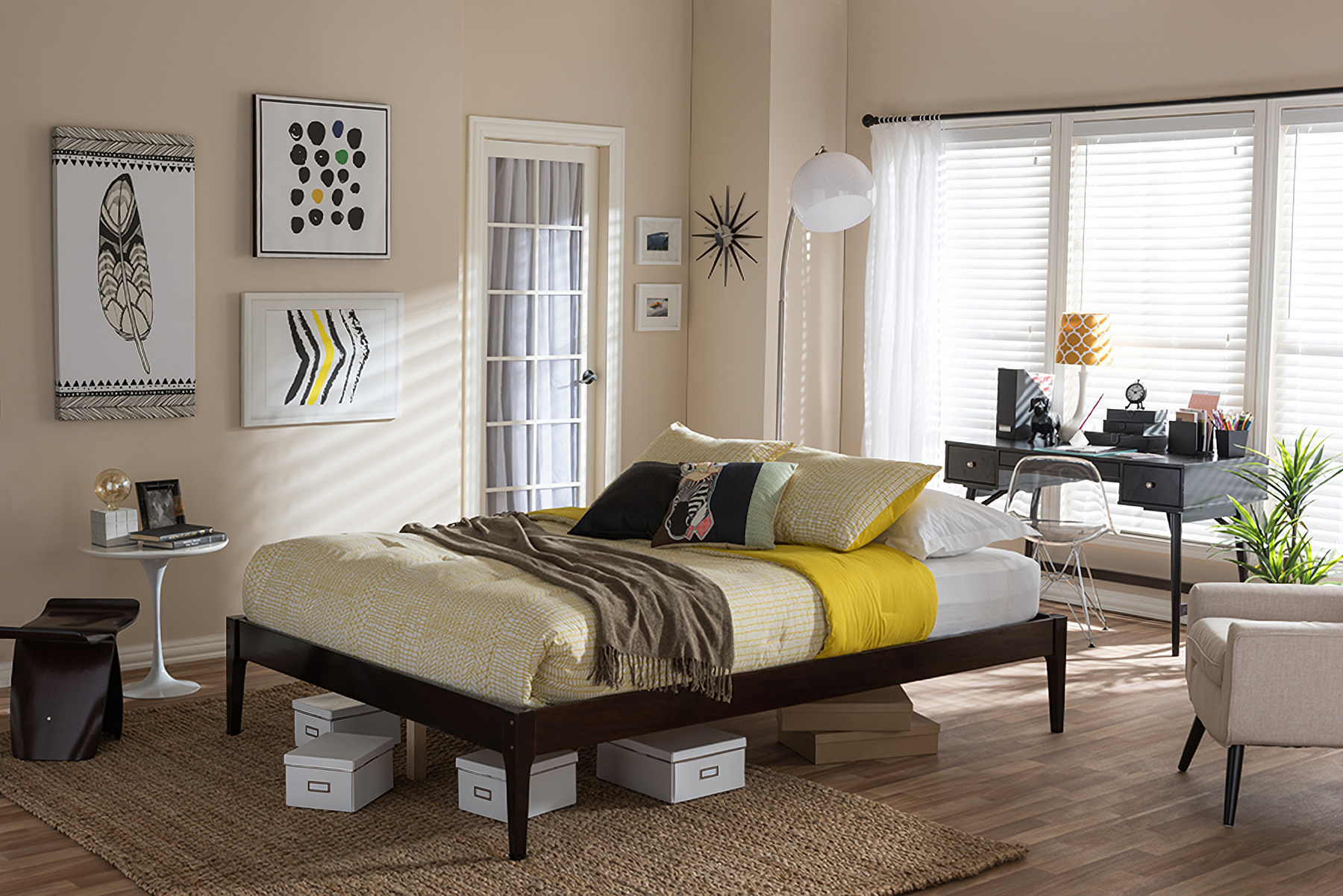 Baxton Studio Bentley Mid Century Modern Cappuccino Finishing Solid Wood Queen Size Bed Frame 1stopbedrooms