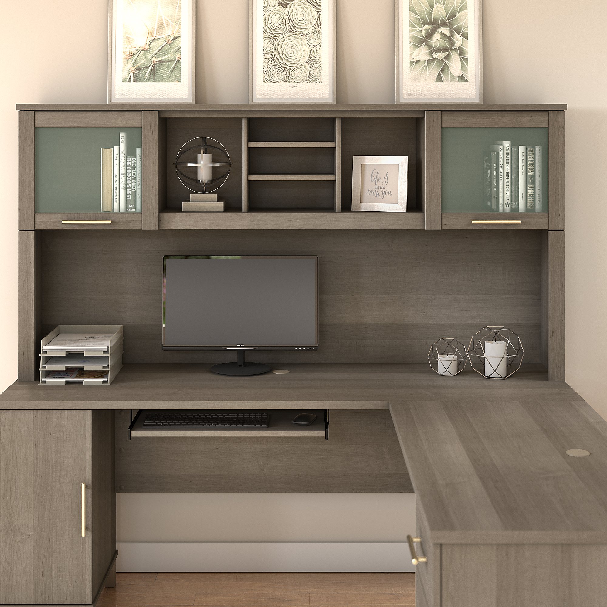 Somerset 72w Hutch For L Shaped Desk In Ash Gray 1stopbedrooms