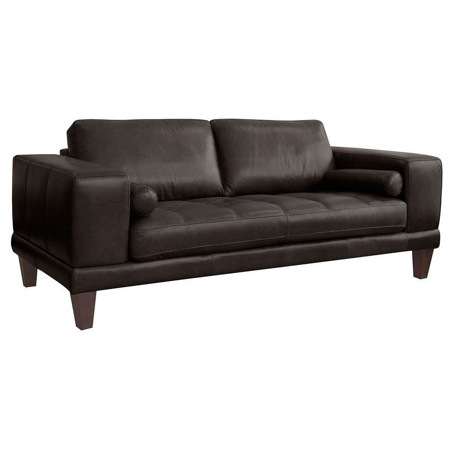 Armen Living Wynne Contemporary Loveseat In Genuine Espresso Leather With Brown Wood Legs 1stopbedrooms