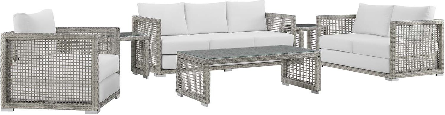 Aura Gray And White 6 Piece Outdoor Patio Wicker Rattan Set Eei 3559 Gry Whi Set 1stopbedrooms