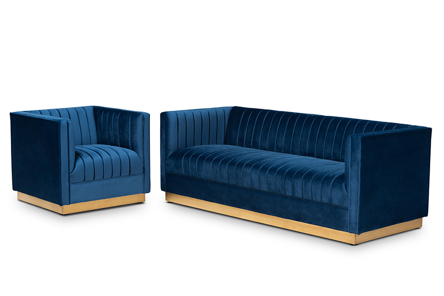Aveline Glam And Luxe Navy Blue Velvet Fabric Upholstered Brushed