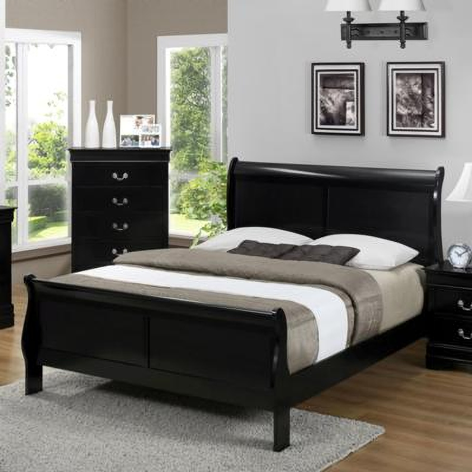 Crown Mark Louis Philip Full Sleigh Bed In Black B3950