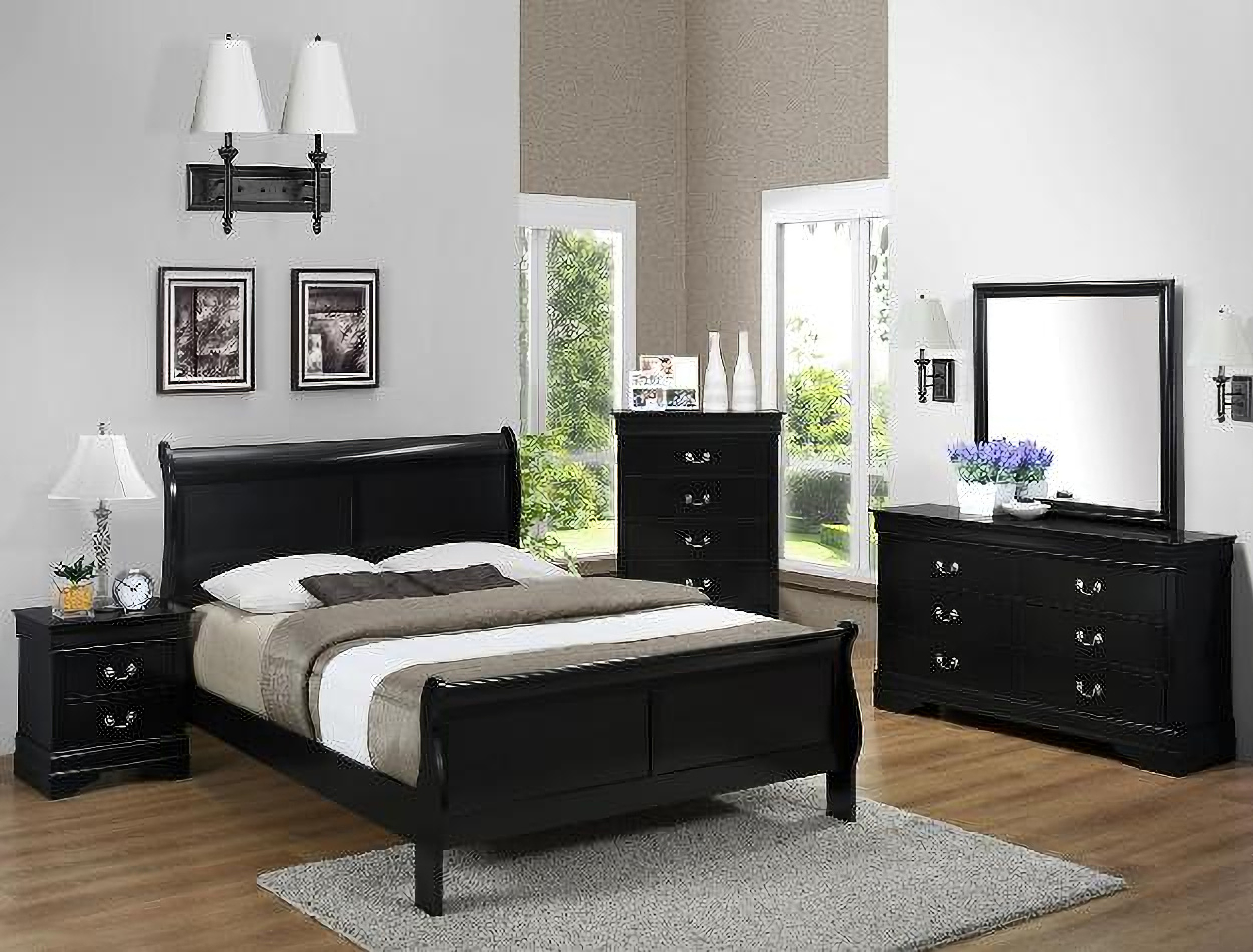 Crown Mark Louis Philip Full Sleigh Bed in Black B3950 ...