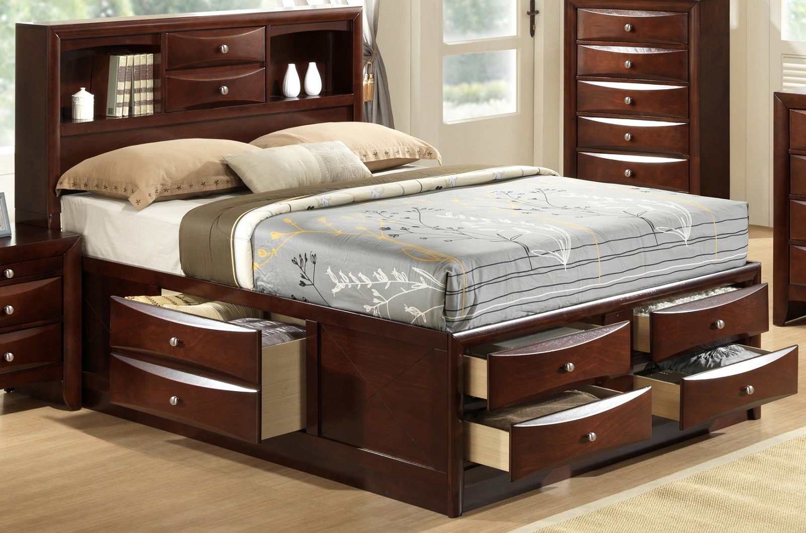 Crown Mark Furniture Emily Captain S King Bed In Rich Cherry 1stopbedrooms