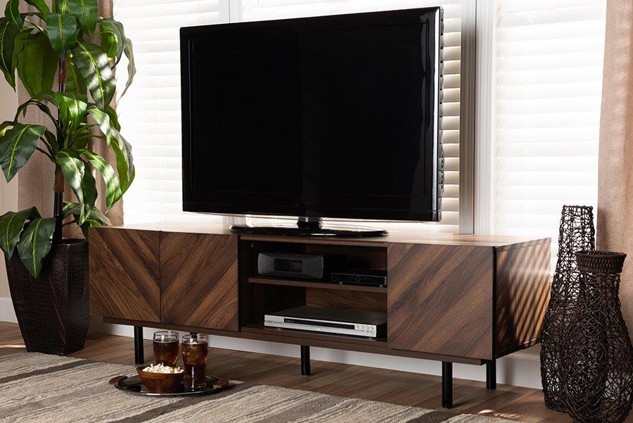 Baxton Studio Berit Mid Century Modern Walnut Brown Finished Wood Tv Stand 1stopbedrooms