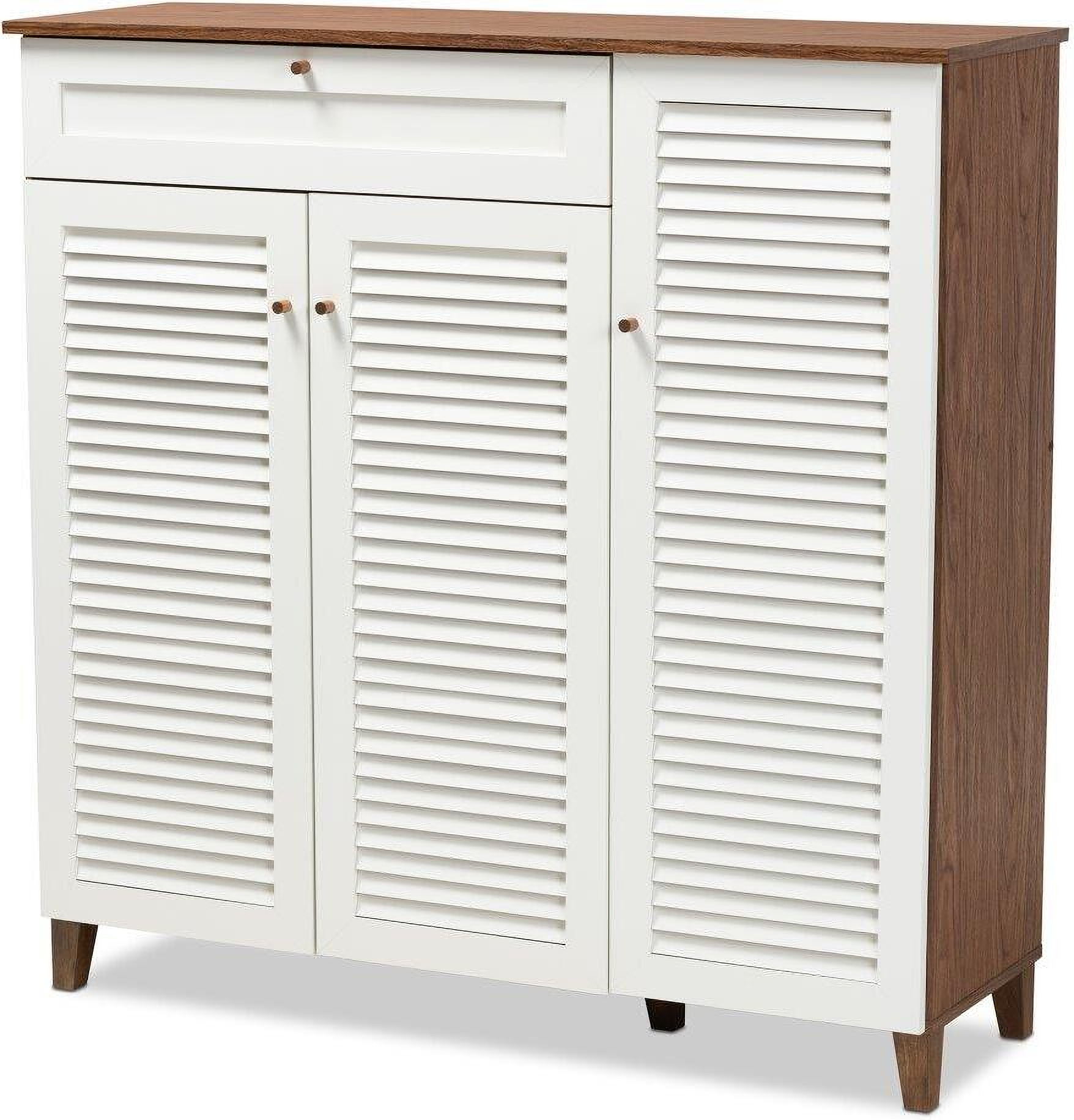 Baxton Studio Coolidge Modern And Contemporary Walnut Finished 11 Shelf Wood Shoe Storage Cabinet With Drawer 1stopbedrooms