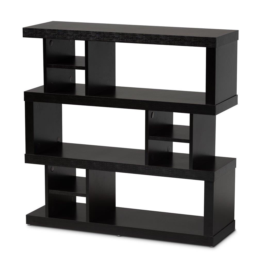 Baxton Studio Dora Modern And Contemporary Dark Brown Finished Wood 3 Tier Geometric Bookshelf 1stopbedrooms