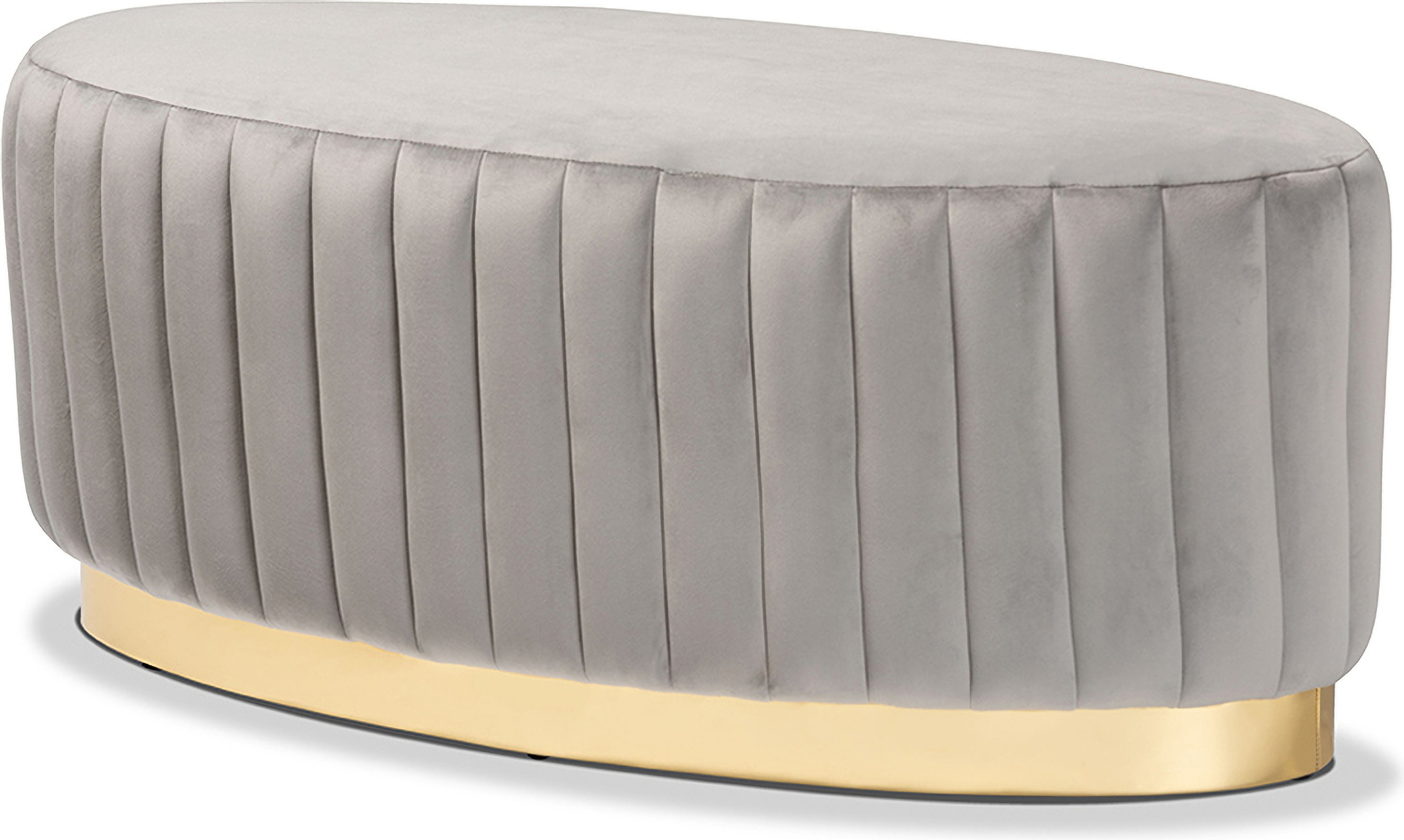 Baxton Studio Kirana Glam And Luxe Grey Velvet Fabric Upholstered And Gold Pu Leather Ottoman 1stopbedrooms