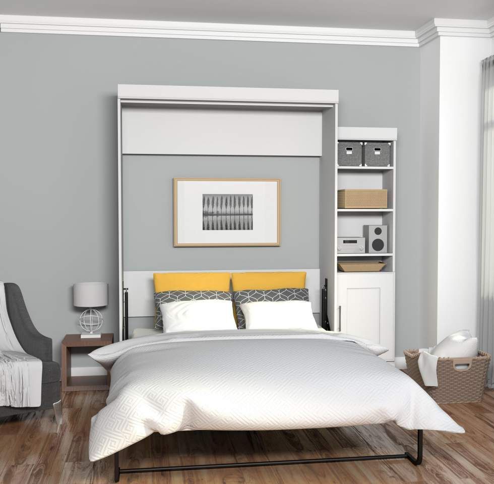 Edge White Queen Wall Bed With One 21 Storage Unit And Door