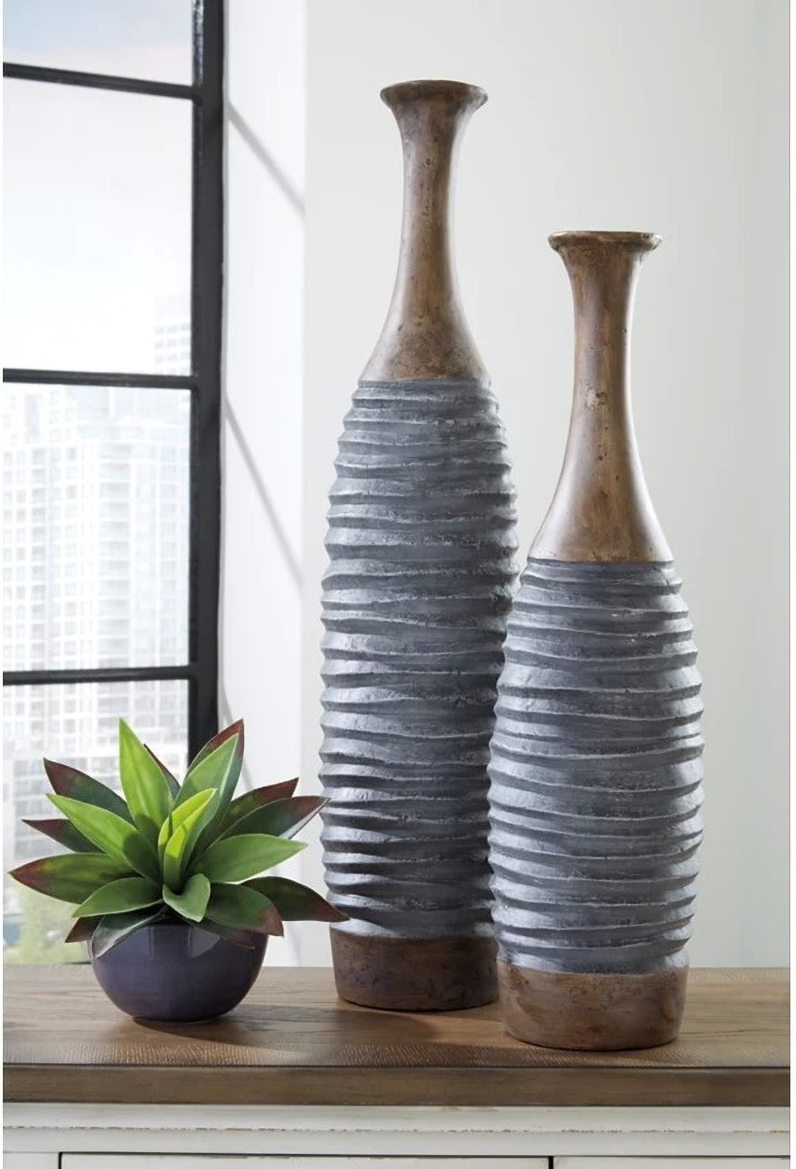 Blayze Antique Gray And Brown Vase Set of 2 - 1StopBedrooms.