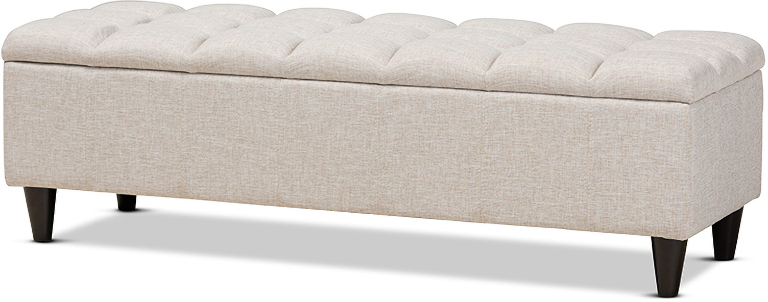 Brette Mid Century Modern Light Blue Fabric Upholstered Dark Brown Finished Wood Storage Bench Ottoman 1stopbedrooms
