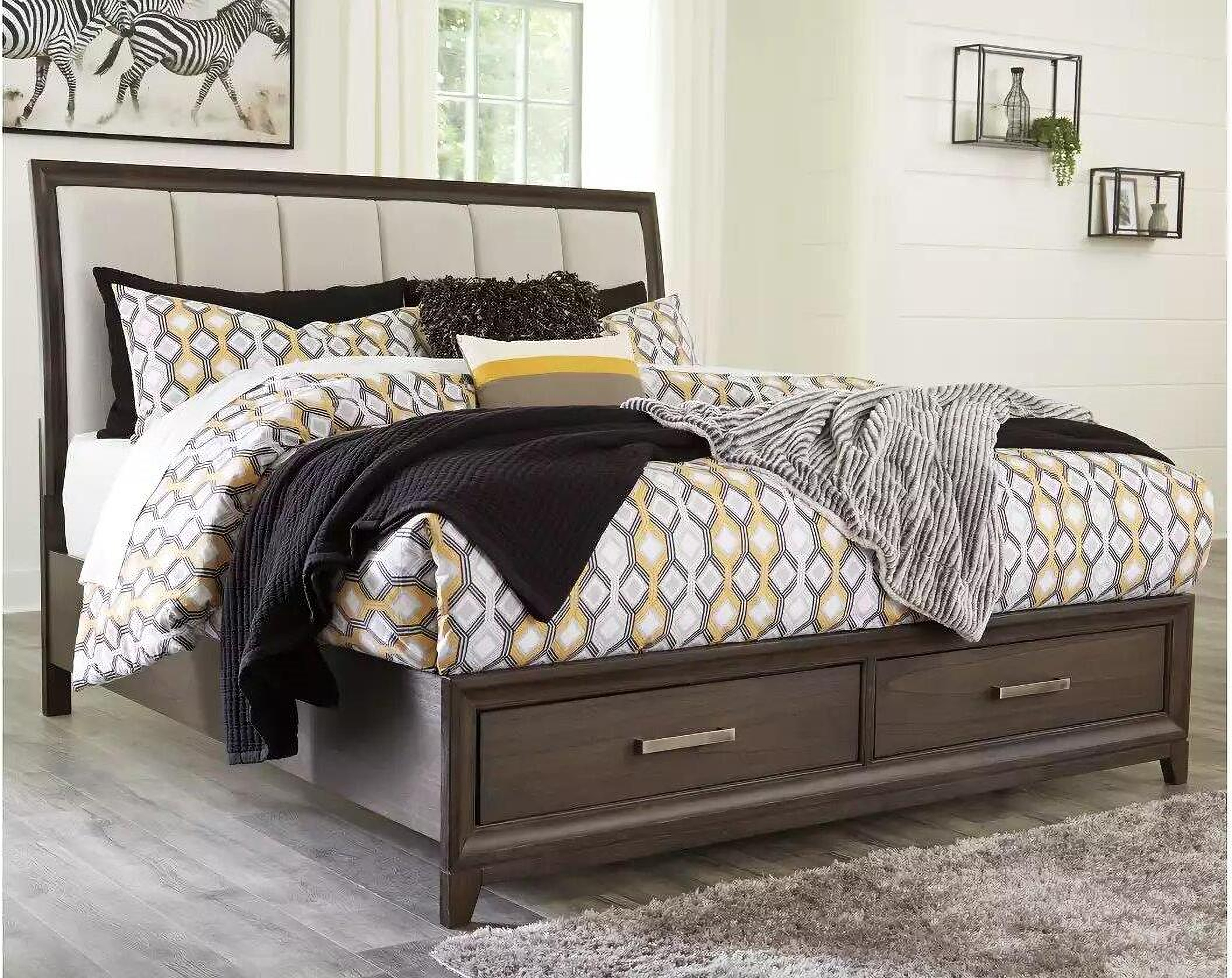 Brueban Gray Queen Panel Storage Bed - 1StopBedrooms.
