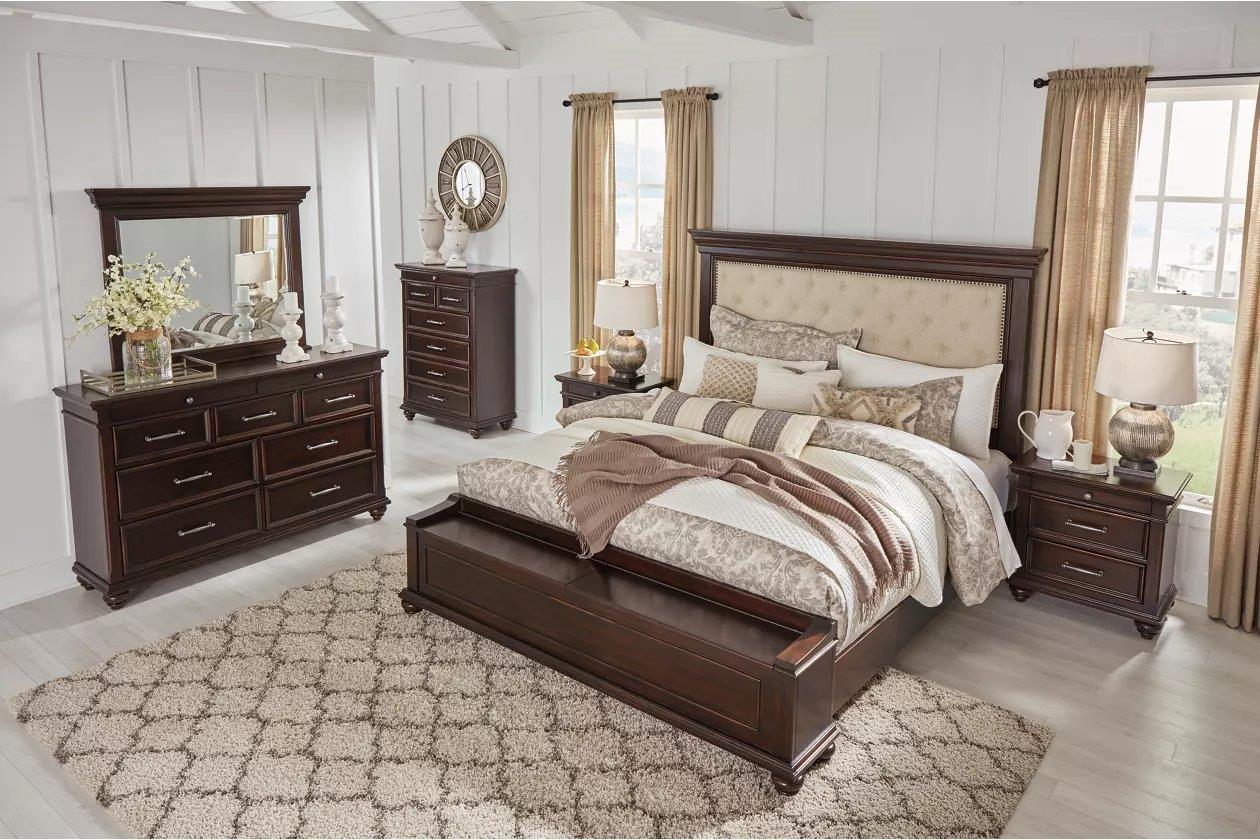 Brynhurst Dark Brown Queen Upholstered Storage Panel Bed ...