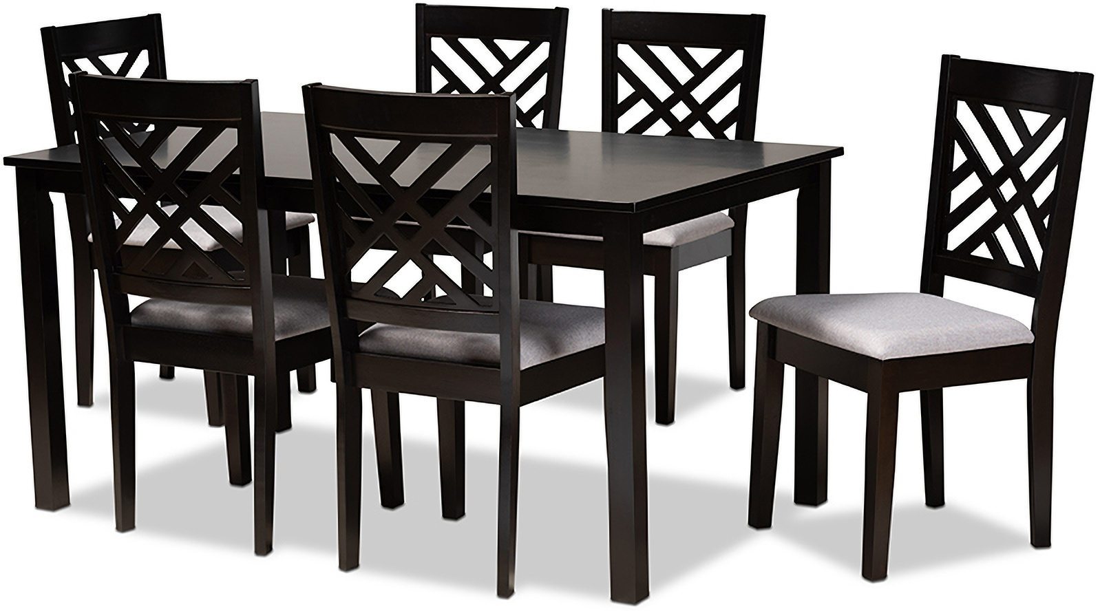 Caron Modern And Contemporary Grey Fabric Upholstered Espresso Brown Finished Wood 7 Piece Dining Set 1stopbedrooms
