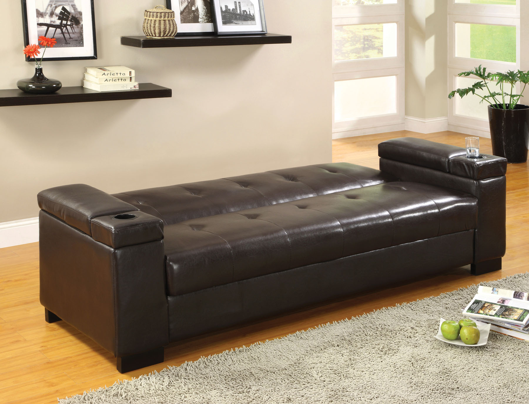 Logan Espresso Futon Sofa With Storage 1stopbedrooms