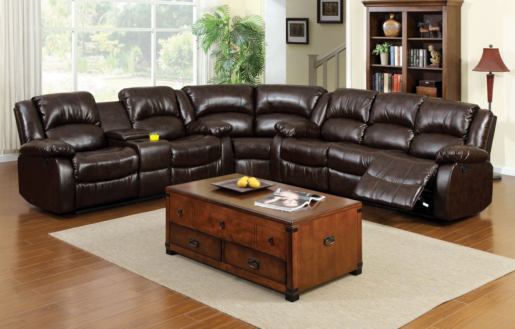 Winslow Rustic Brown Bonded Leather Match Reclining Sectional Winslow Rustic Brown Bonded Leather