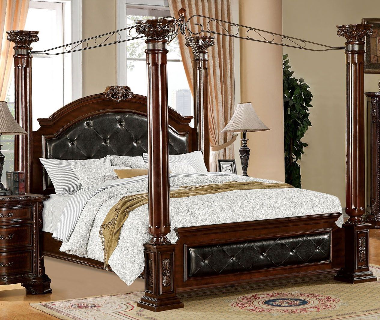 Mandalay Brown Cherry King Poster Canopy Bed 1StopBedrooms.