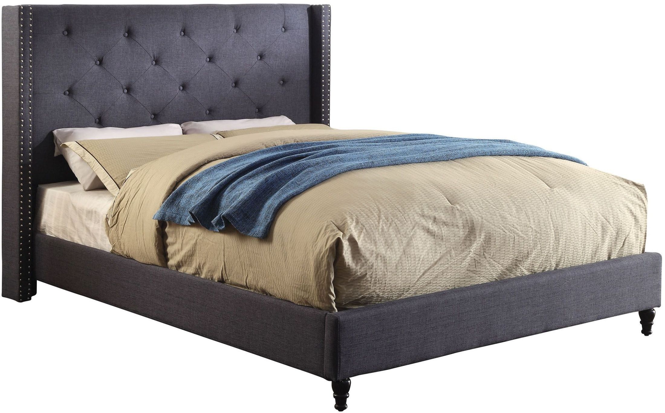 Anabelle Blue Cal King Upholstered Platform Bed 1stopbedrooms