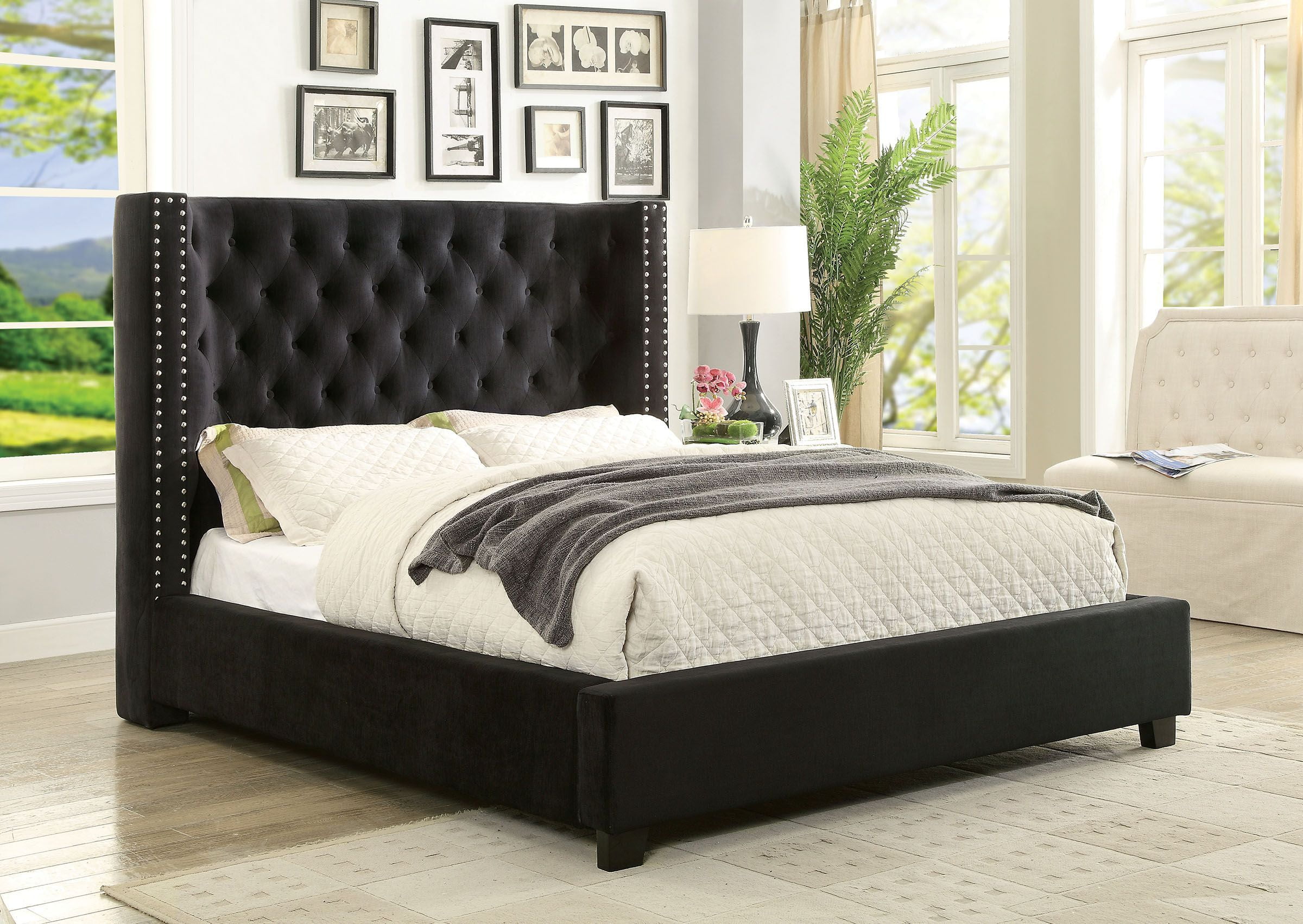 Cierra Black Cal King Upholstered Platform Bed 1stopbedrooms