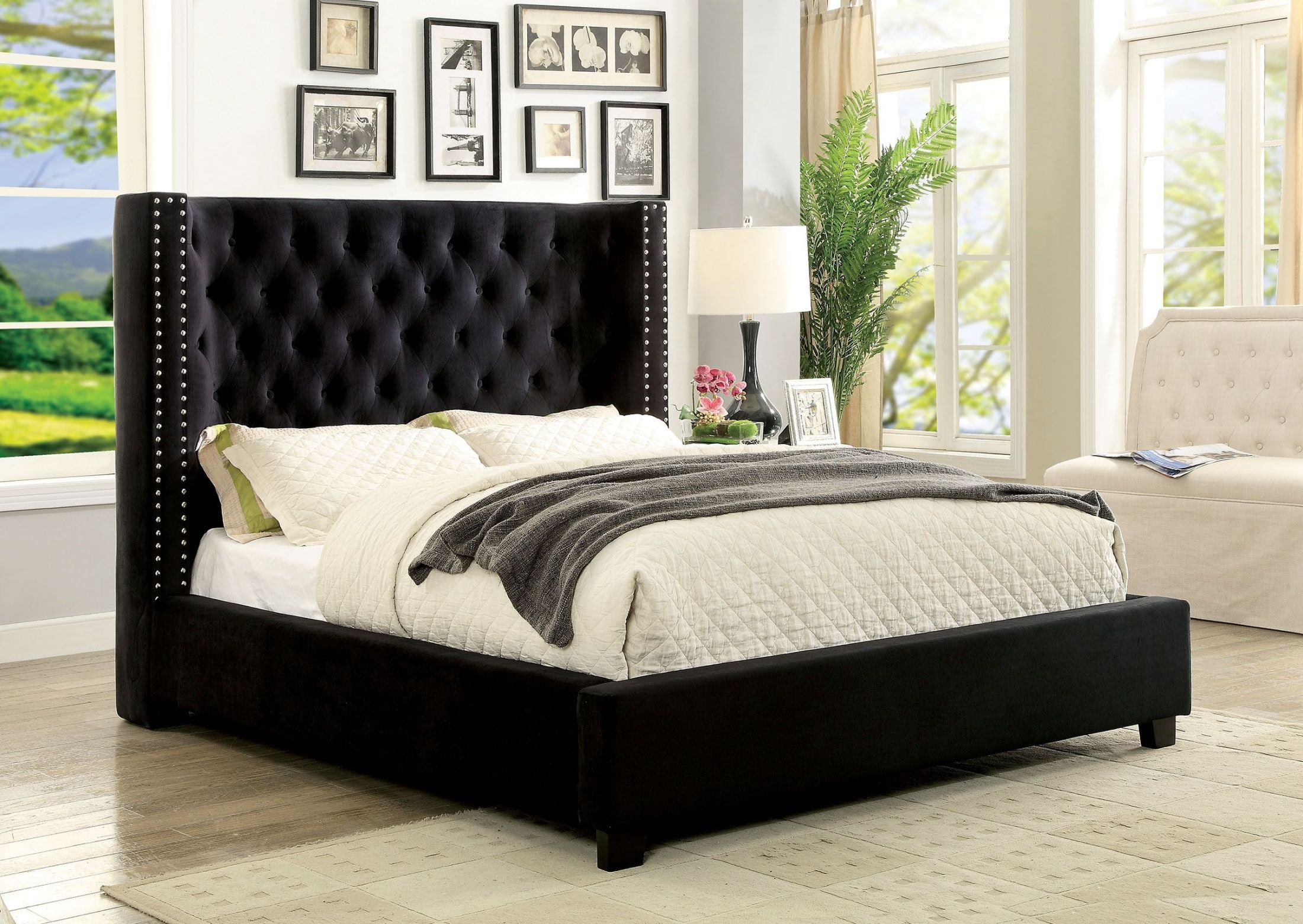 Cayla Black Queen Upholstered Platform Bed - 1StopBedrooms.