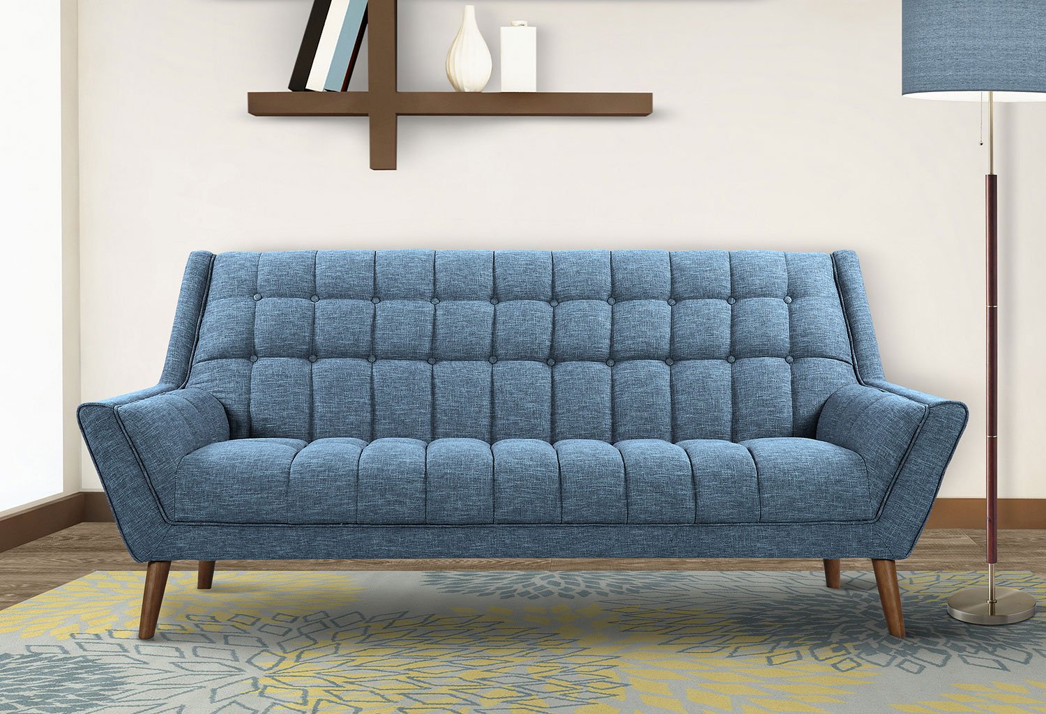 Cobra Mid Century Blue Linen Modern Sofa 1stopbedrooms