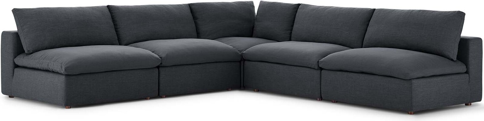 Commix Gray Down Filled Overstuffed 5 Piece Sectional Sofa Set Eei