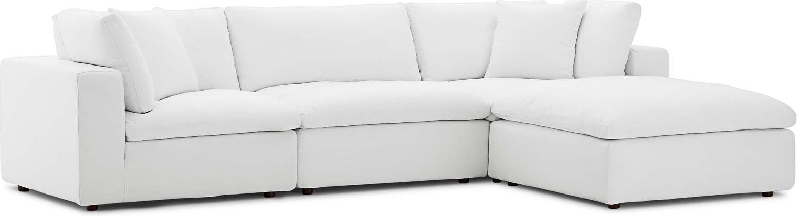 Commix White Down Filled Overstuffed 4 Piece Sectional Sofa Set