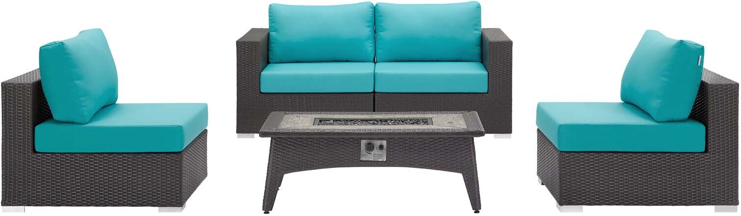 Convene Espresso Turquoise 5 Piece Set Outdoor Patio With Fire Pit Eei 3723 Exp Trq Set 1stopbedrooms