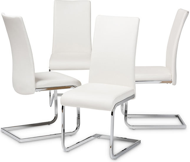 Cyprien Modern And Contemporary White Faux Leather Upholstered Dining Chair Set Of 4 1stopbedrooms
